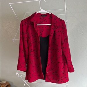 Notations Red & black Women's button down blouse with attached undershirt (B2)